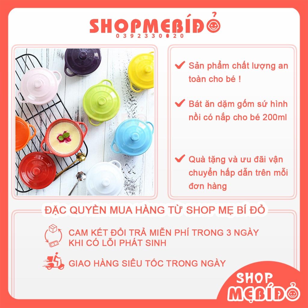 Bát Ăn Dặm Gốm Sứ Hình Nồi Có Nắp Cho Bé 200ml Shop Mẹ Bí Đỏ T26C