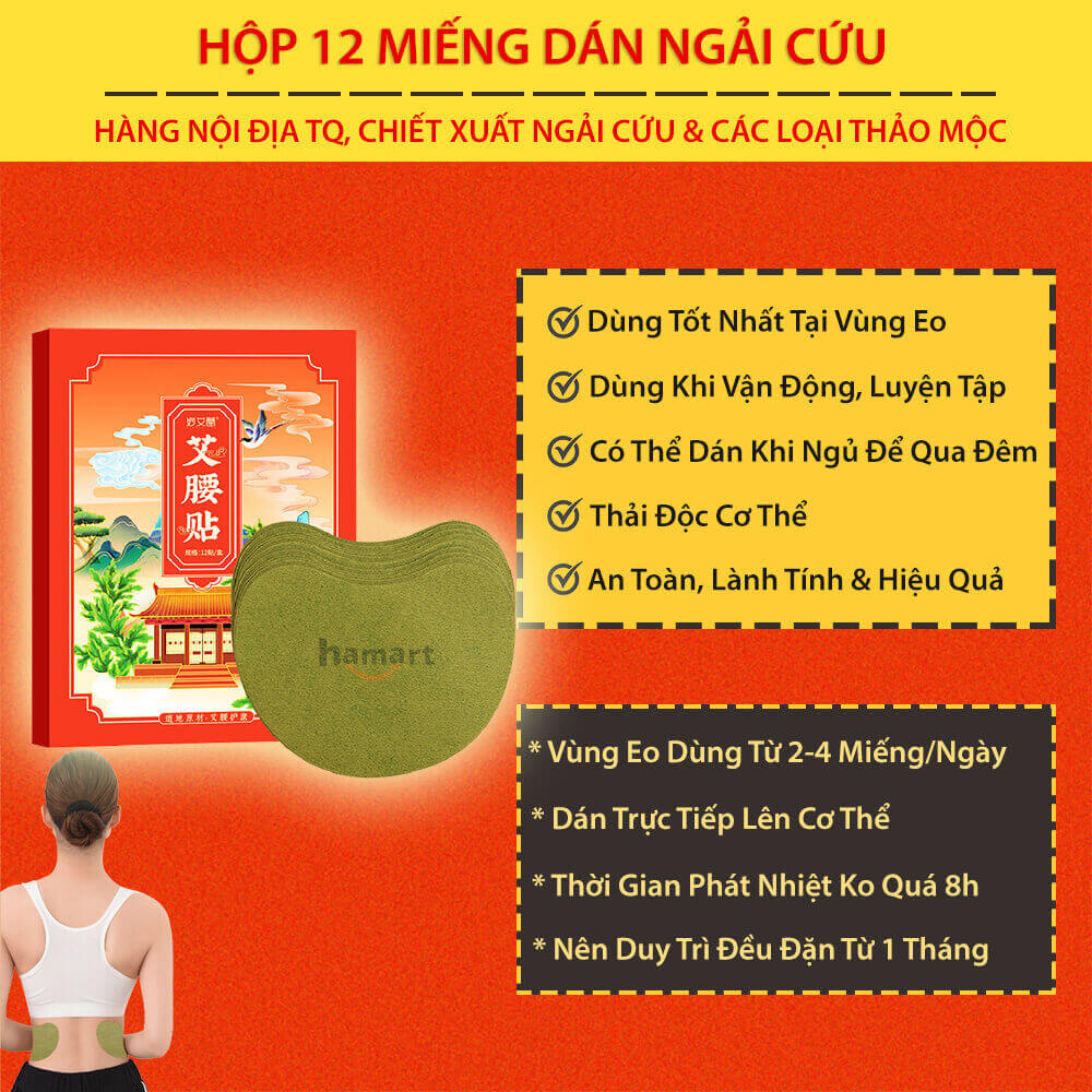 Hộp 12 Miếng Dán Ngải Cứu Tan Mỡ Eo Bụng Thon Gọn Detox Thải Độc Cơ Thể Hiệu Quả Tiện Lợi