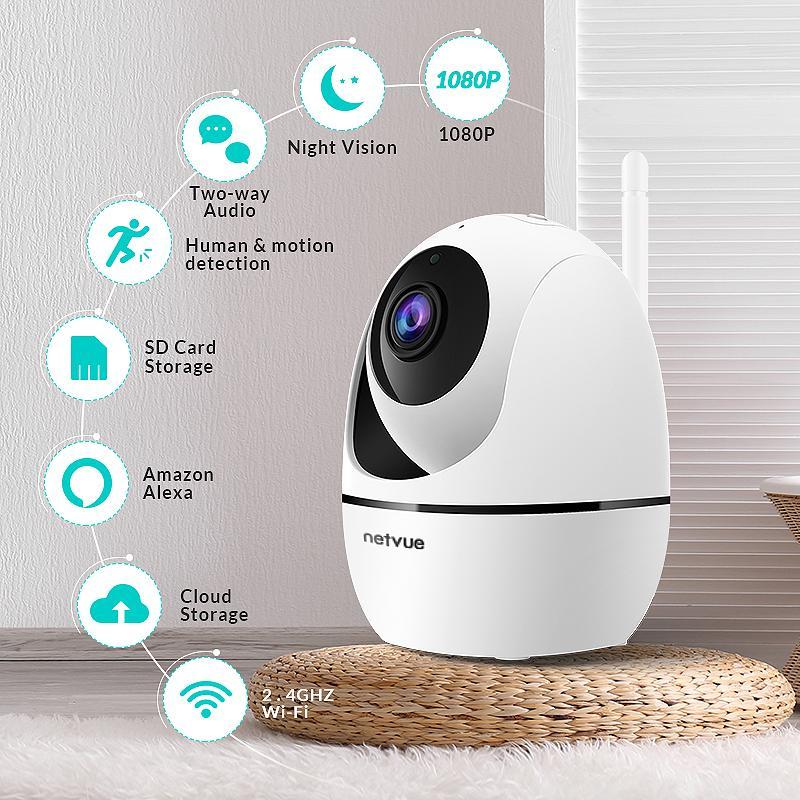 NETVUE Security Ip Camera Wifi 1080p Smart Home Cloud Wireless AI Phát hiện con người Mạng giám sát Alexa Camera quan sát ngoài trời Màu sắc: Phích cắm EU