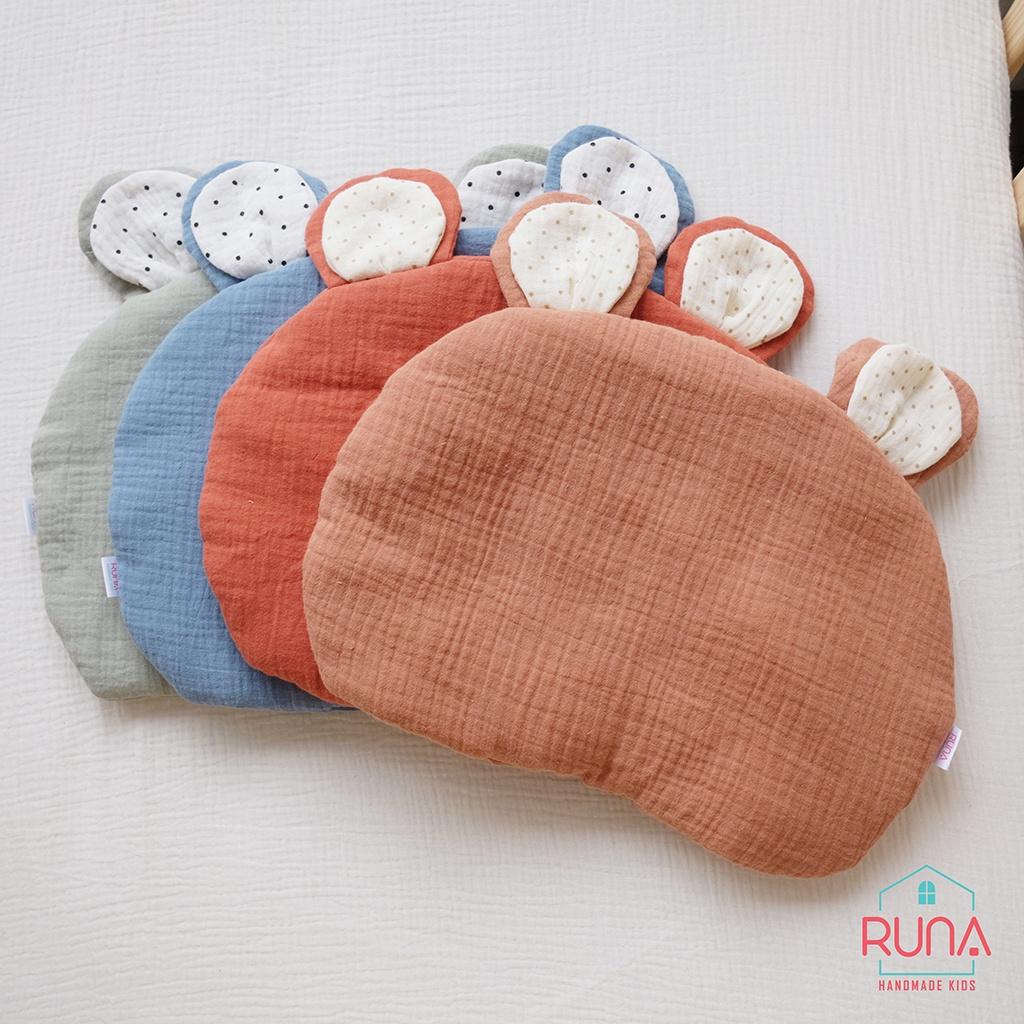 Gối lót đầu cho bé vải xô muslin RUNA KIDS thấm hút thoáng khí hình chú gấu dễ thương đáng yêu