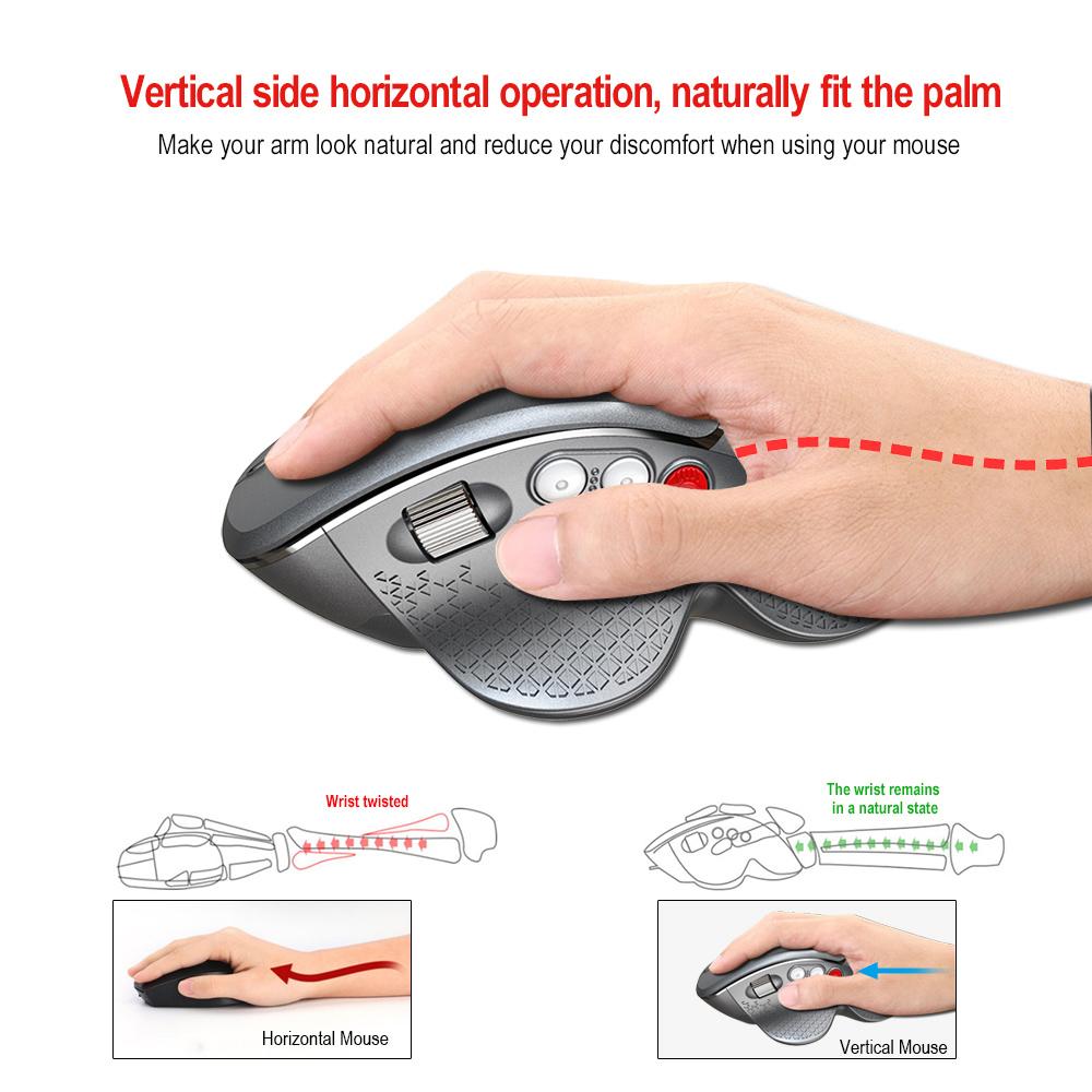 HXSJ T32 2.4GHz Vertical Wireless Mute Mouse 6 Keys 3600DPI Mice Professional Wireless Gaming Mouse for PC