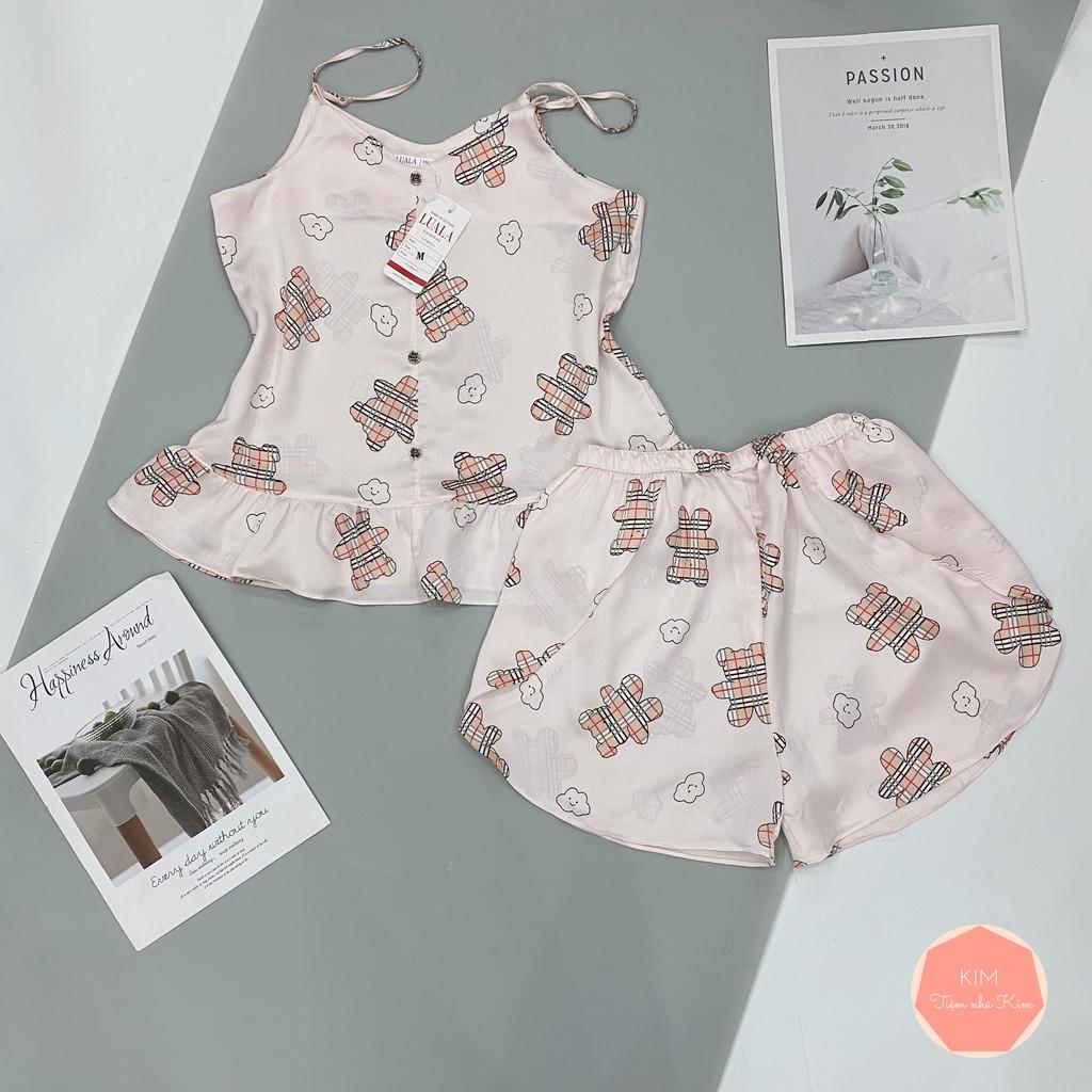 Đồ bộ pijama - Đồ mặc nhà - Bộ Lụa Hai Dây Cúc Bèo ( Có size)