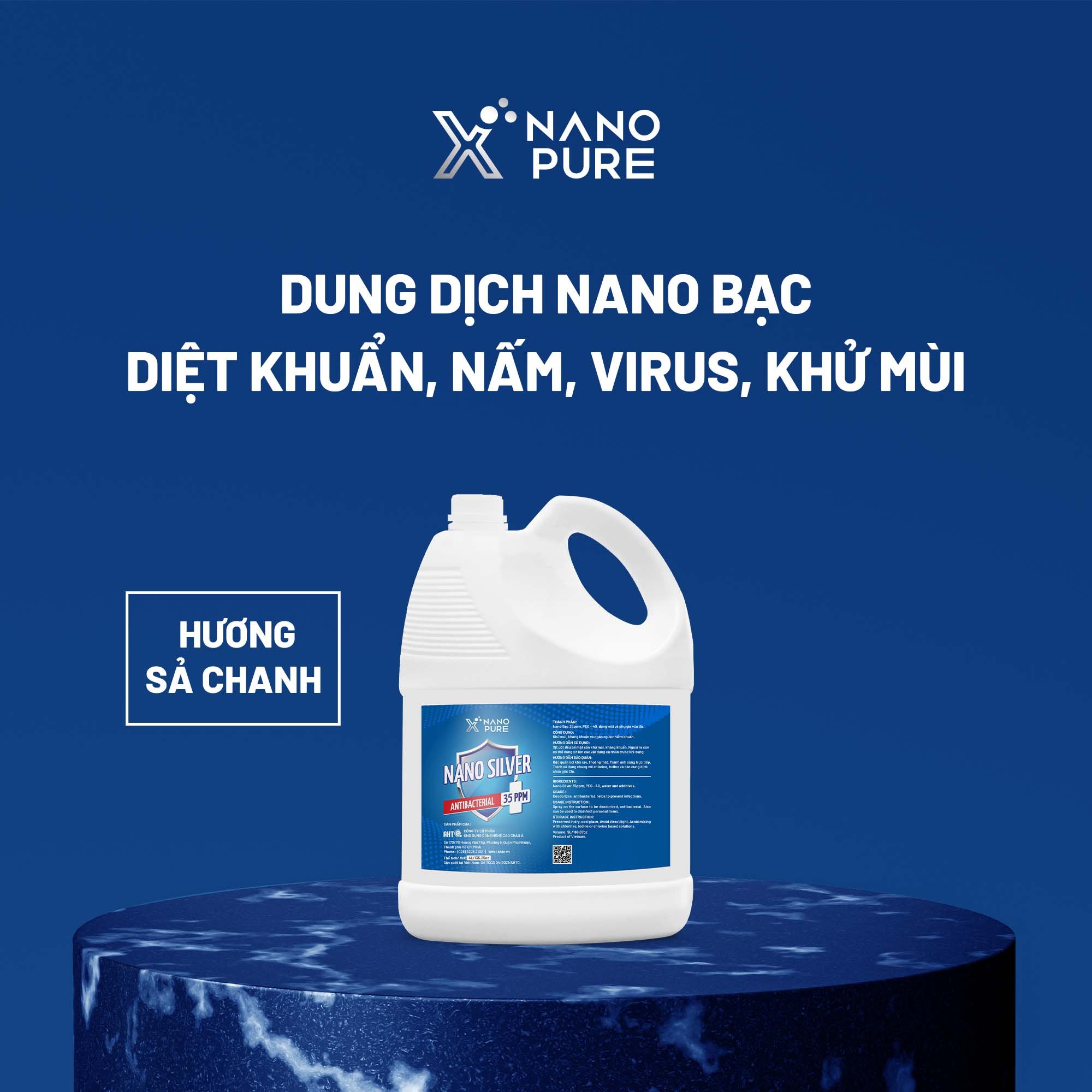 Dung Dịch Nano Bạc Khử Khuẩn Nano Xpure Nano Silver 35ppm - Diệt khuẩn, khử mùi, kháng khuẩn, không chứa cồn– Nano Bạc AHT Corp (AHTC)