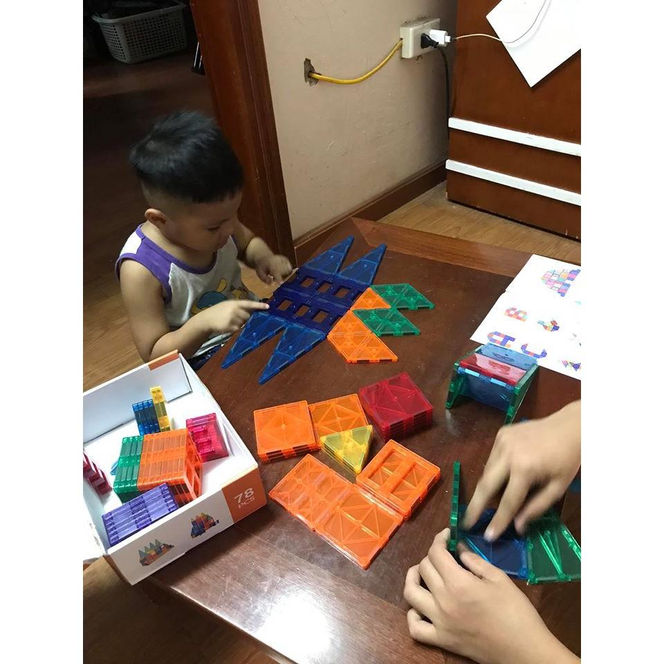 Đồ chơi xếp hình nam châm trong suốt Magna tiles 120 chi tiết xếp hình 3d đồ chơi thông minh