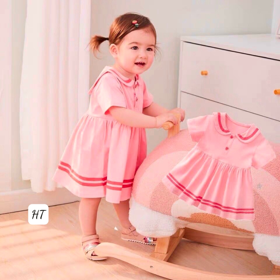VÁY HỒNG CỔ SEN CHO BÉ GÁI