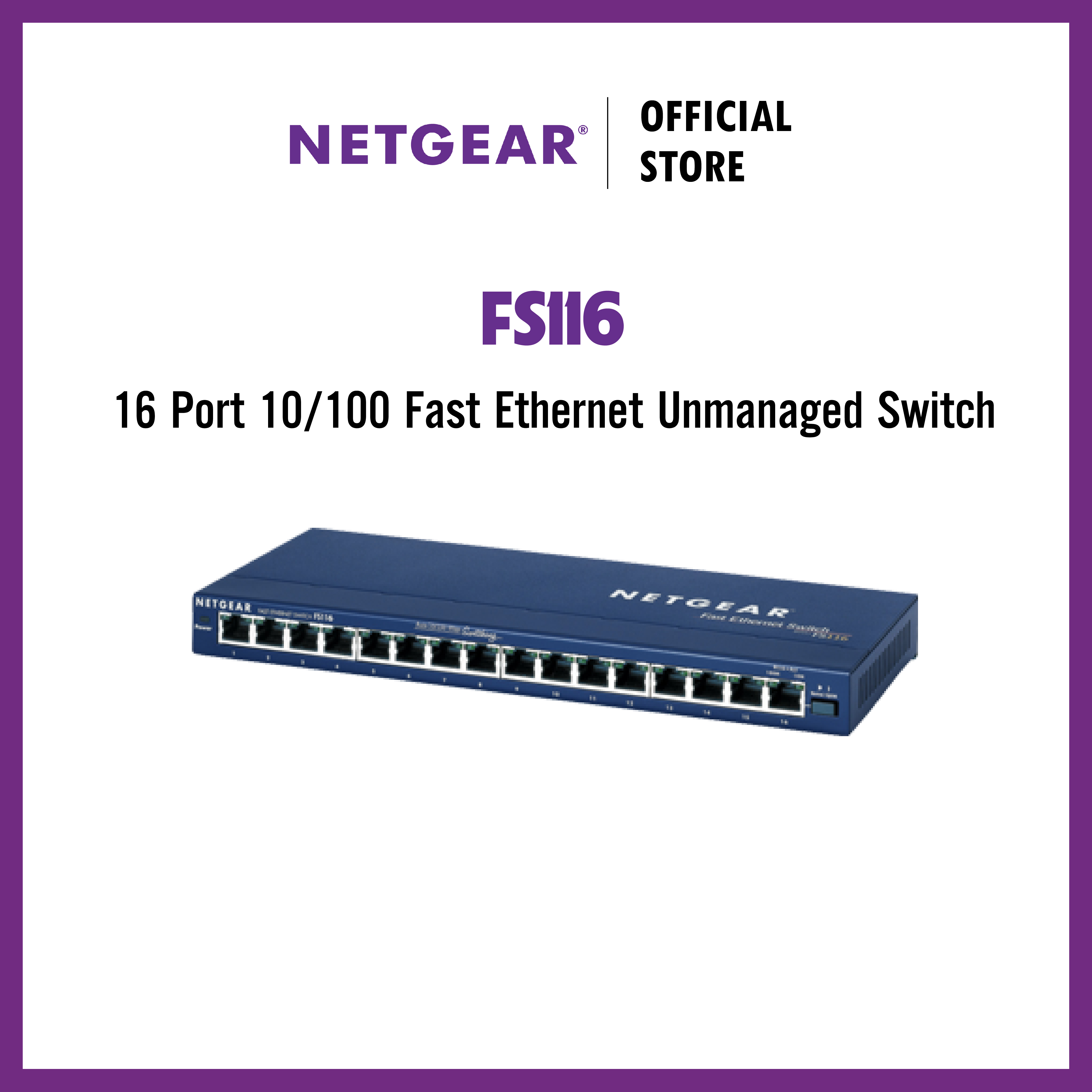 Bộ Chia Mạng 16 Cổng Switch Netgear FS116 Fast Ethernet Unmanaged 16 Port 10/100Mbps - Hàng Chính Hãng