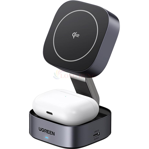 Đế sạc không dây Ugreen Magnetic Attachment Qi2 2-in-1 Foldable Wireless Charger 15W W702 - Hàng chính hãng