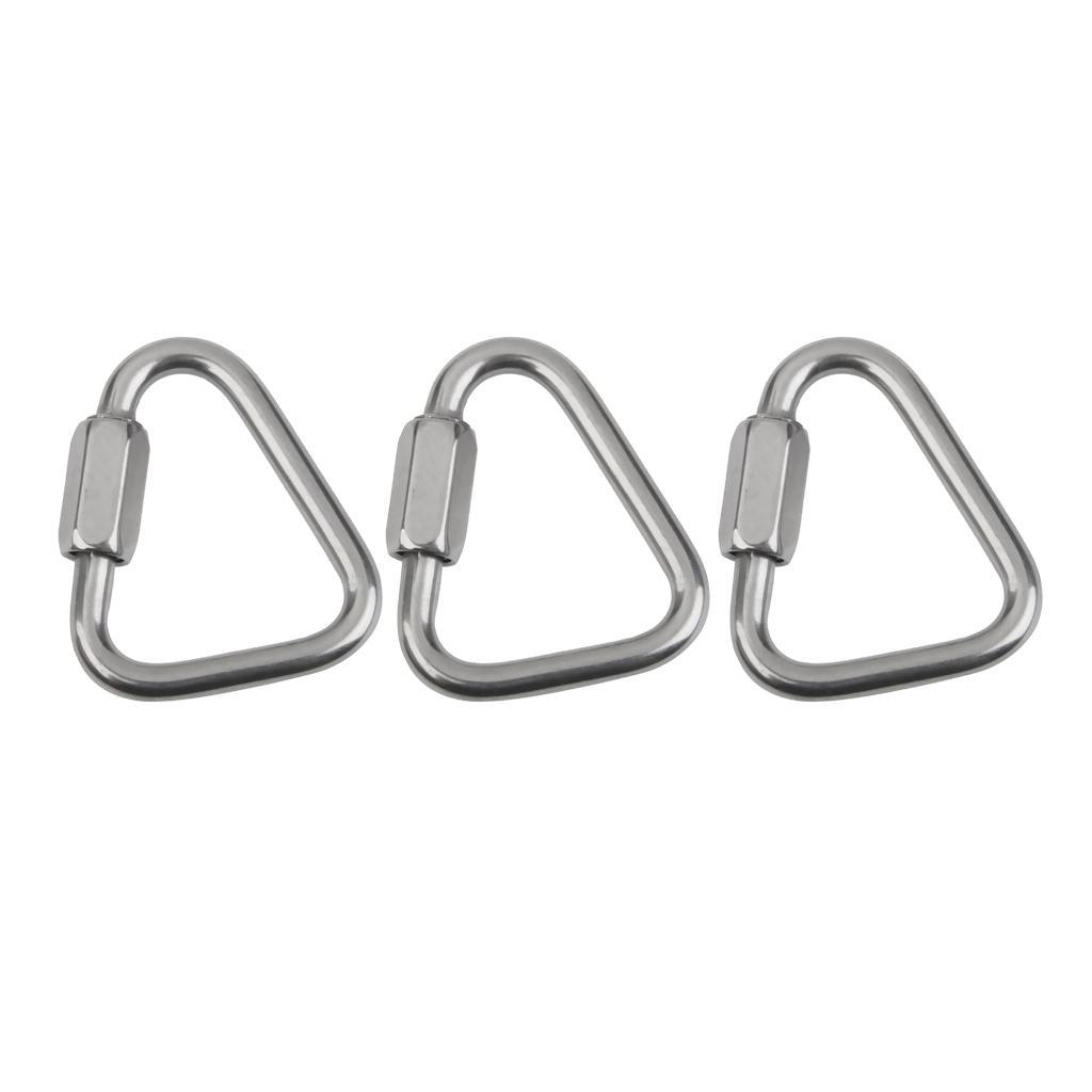 3pcs Stainless Steel Triangle Shape Carabiner Screw Locking Hook Climbing 12KN