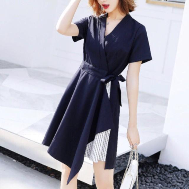 Đầm Xoè Nhẹ Xanh Phối Sọc (kèm hình thật)