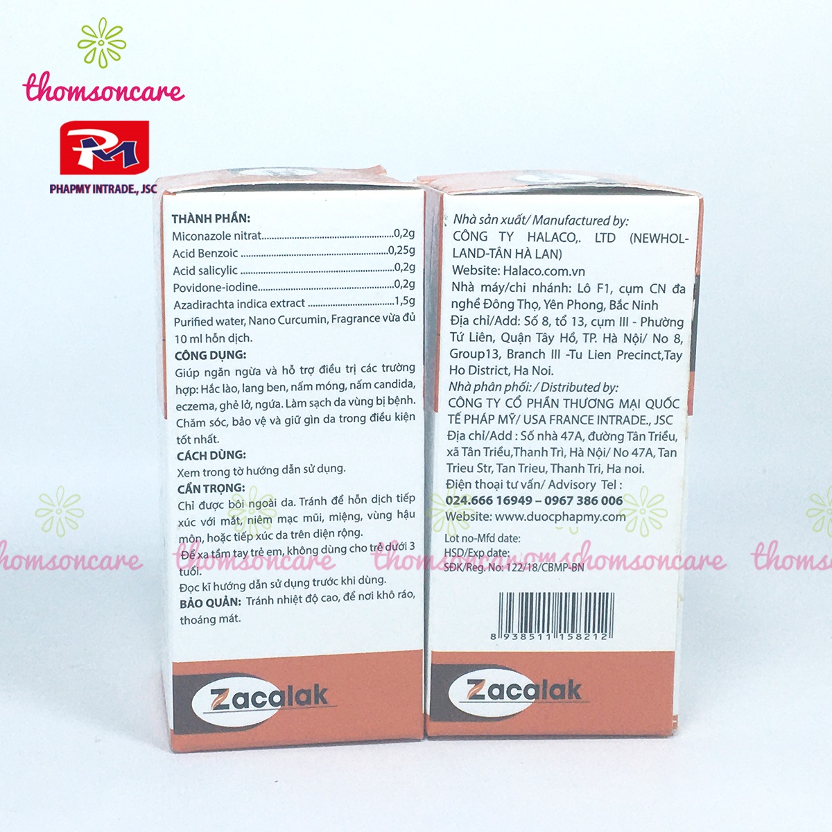 Zacalak - Lọ 10ml - Bôi hắc lào, lang ben, hỗ trợ giảm nấm móng - Từ cồn povidone Iod và Miconazole