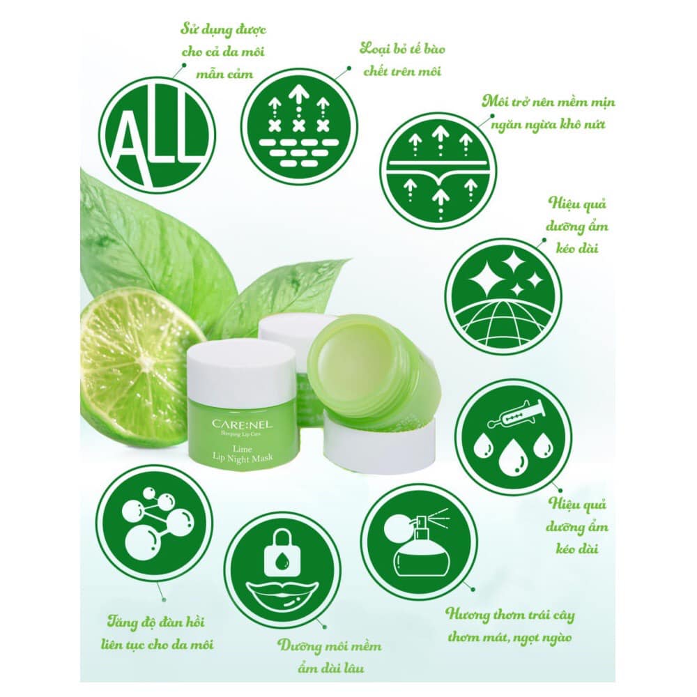 MẶT NẠ NGỦ MÔI MINI CARE:NEL LIP LIME SLEEPING MASK ( xanh )( không xuất hóa đơn đỏ )