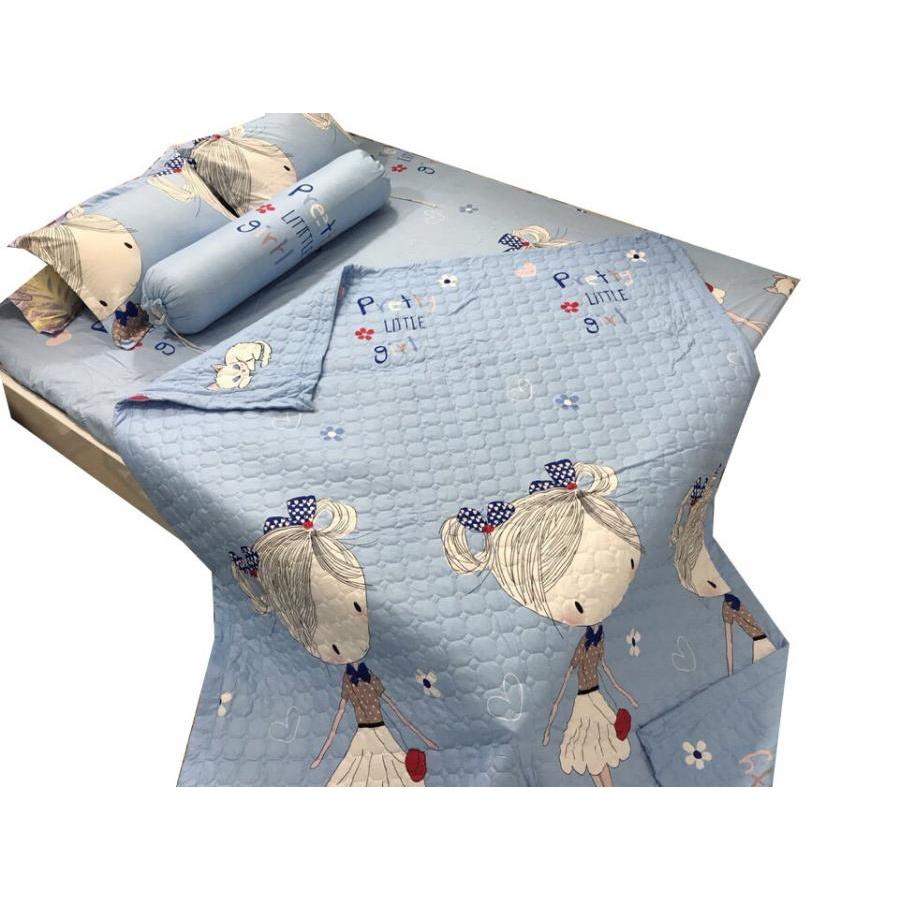 Set 5 món chăn hè ga chun Cotton Poly cô gái đeo túi