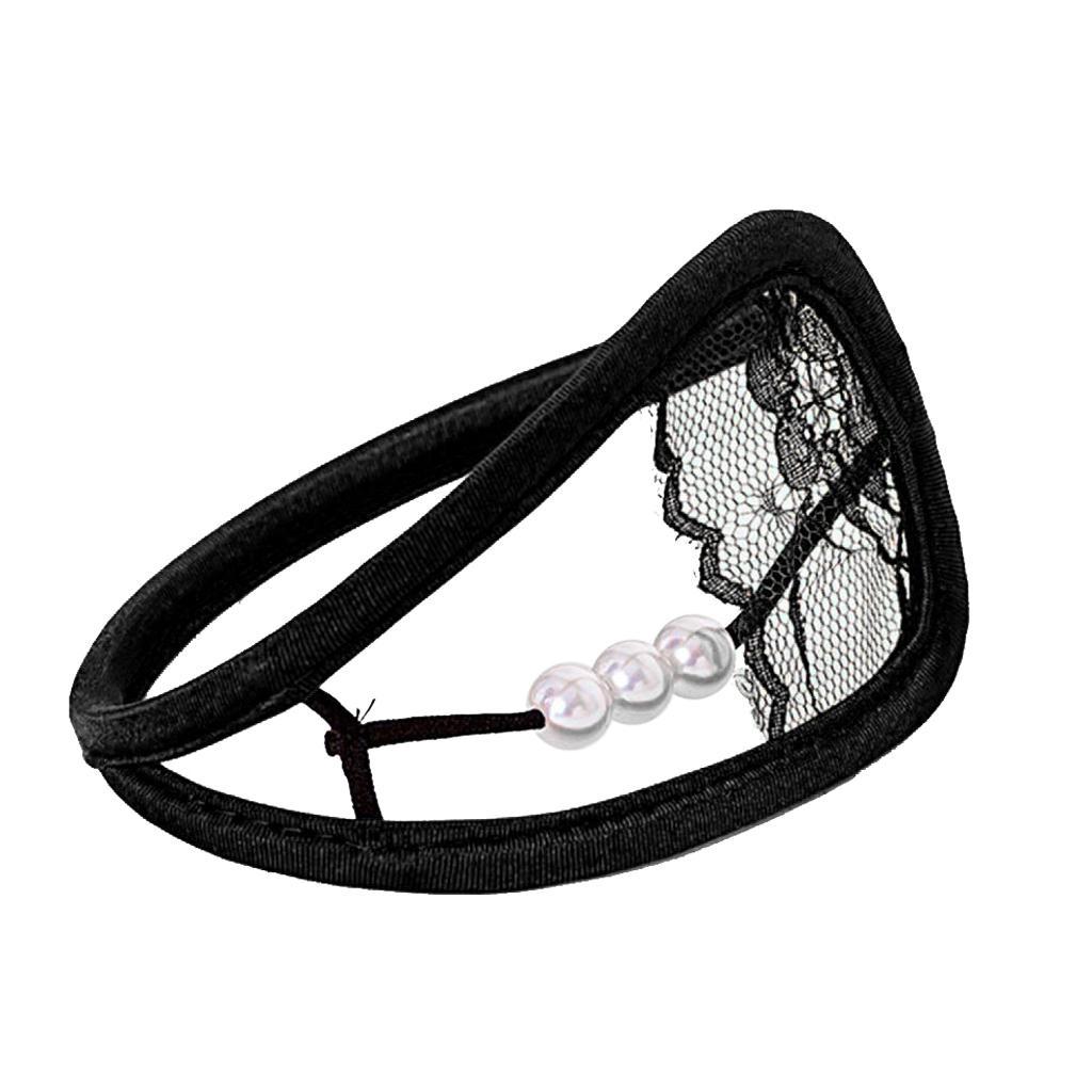 2 Pieces Sexy Sheer Lace and Pearls C String Thong Invisible Underwear for Women