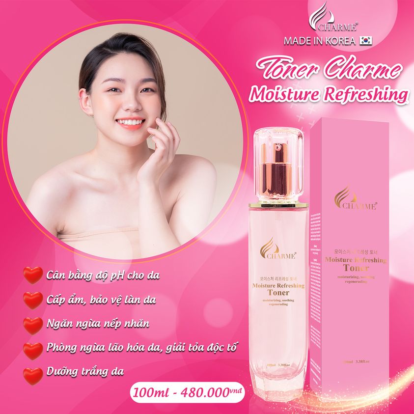 Nước hoa hồng dưỡng ẩm, Charme Moisture Refreshing, dòng toner sạch da, sạch bã nhờn, 100ml