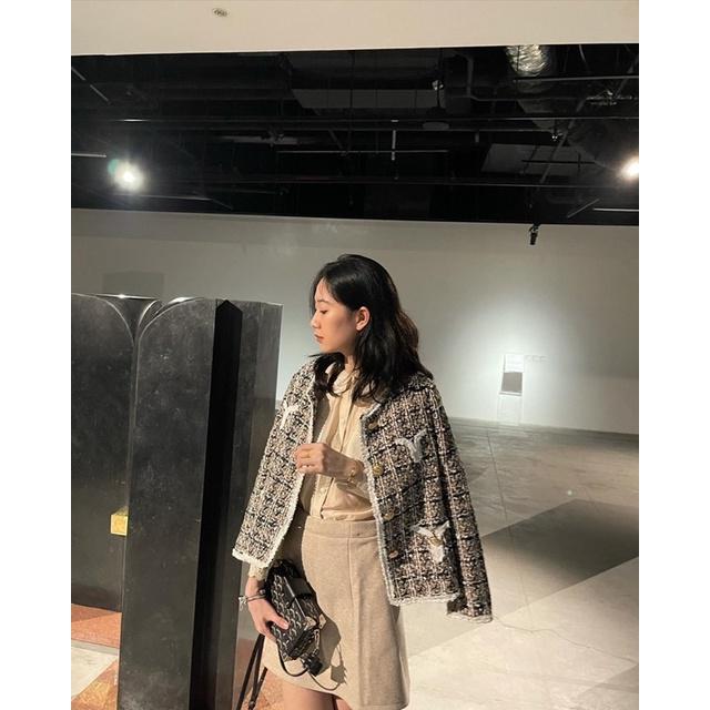 Áo khoác dạ tweed nâu khuy vàng chuẩn NT closet