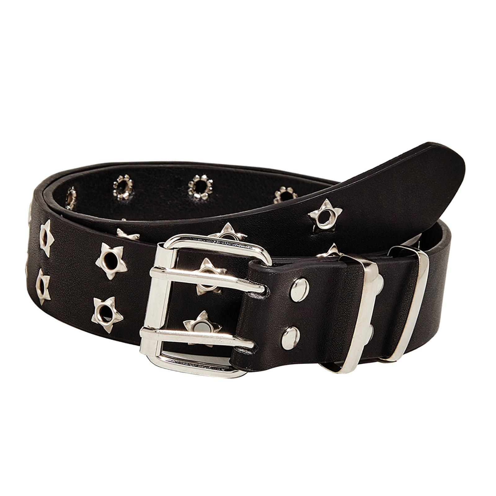 Fashion Women Leather Belt Double Grommet Belt Metal Buckle Gothic Punk Belt Adjustable