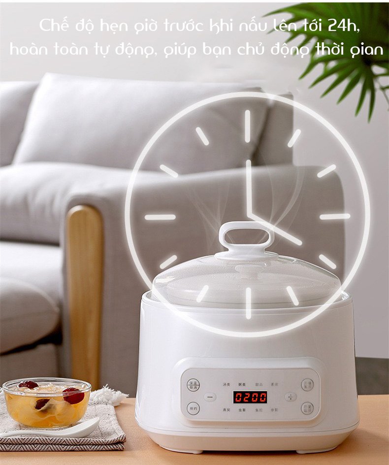 Nồi Nấu Cháo Chậm, Hầm 3L Đa Chức Năng Nhiều Chế Độ, Hẹn Giờ 24h Nấu Cháo, Súp, Yến Xào Cho Bé Những Món Ăn Đầy Đủ Dinh Dưỡng