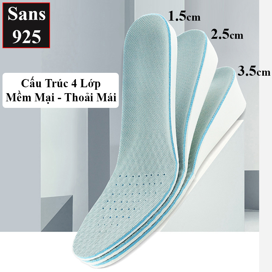 Lót giày tăng chiều cao 3.5cm 2.5cm 1.5cm Sans925 miếng nâng gót độn đế thoáng khí cỡ size 35 36 37 38 39 40 41 42 43