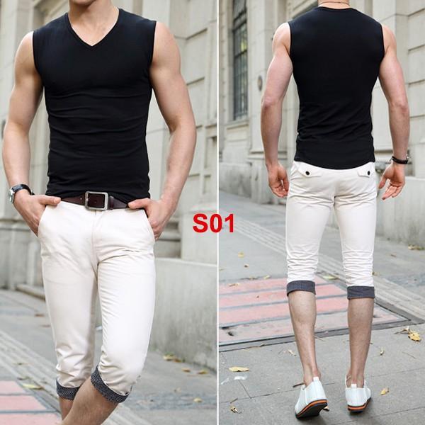 áo ba lỗ nam cổ tim chất cotton thun lạnh dáng body thời trang