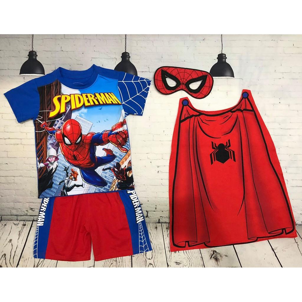 Bộ thun siêu nhân người nhện spiderman kèm áo choàng và mặt nạ P6 in 1