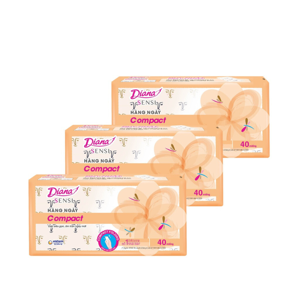 Combo 3 Băng Vệ Sinh Diana Hàng Ngày Compact Gói 40 miếng