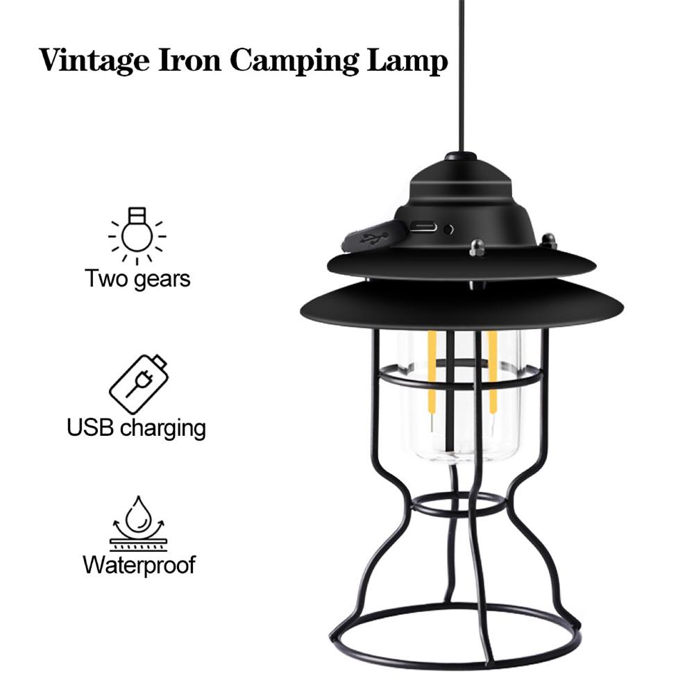 Đèn lồng phong cách retro chống thấm nước USB có thể sạc lại chiếu sáng ban đêm cho sân vườn hiên cắm trại
