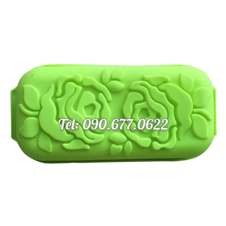 Khuôn silicone làm bánh, rau câu, bánh mì hình chữ nhật hoa hồng đôi kèm lá – Loại 29 cm - Mã số 1109