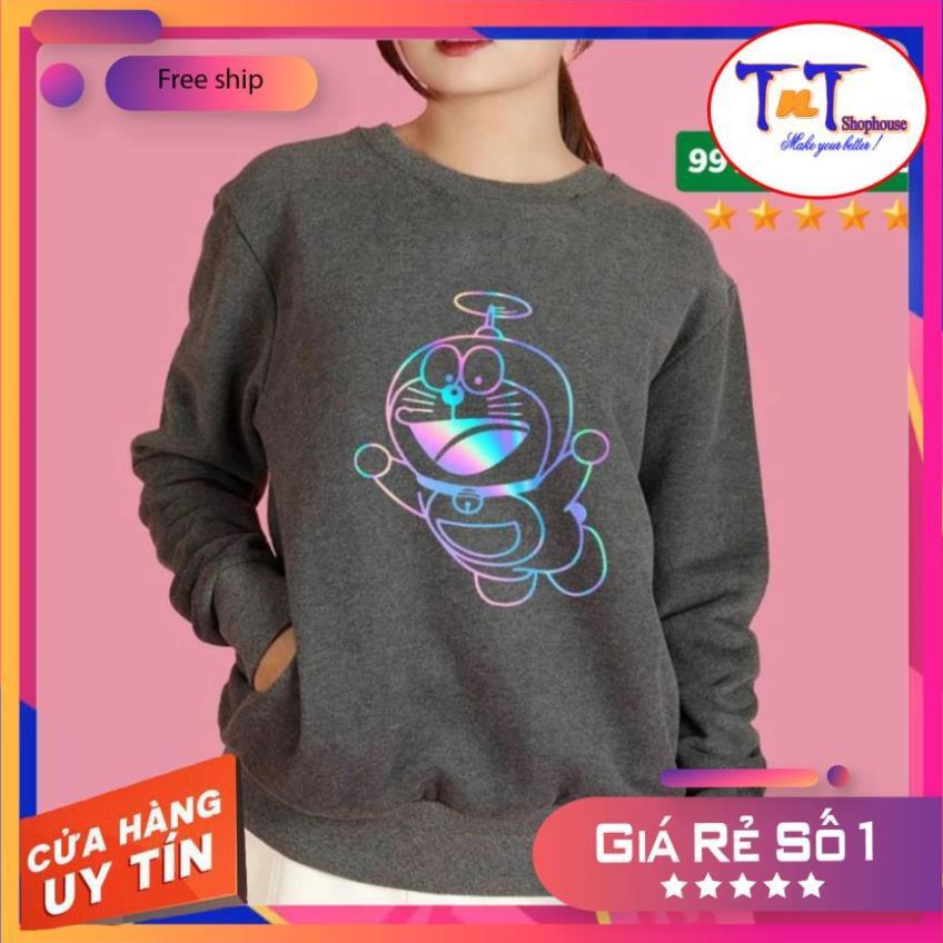 AS18 Áo Sweater Unisex ️/Áo nỉ Ulzzang phản quang unisex dài tay nam nữ - Doremon Chong Chóng