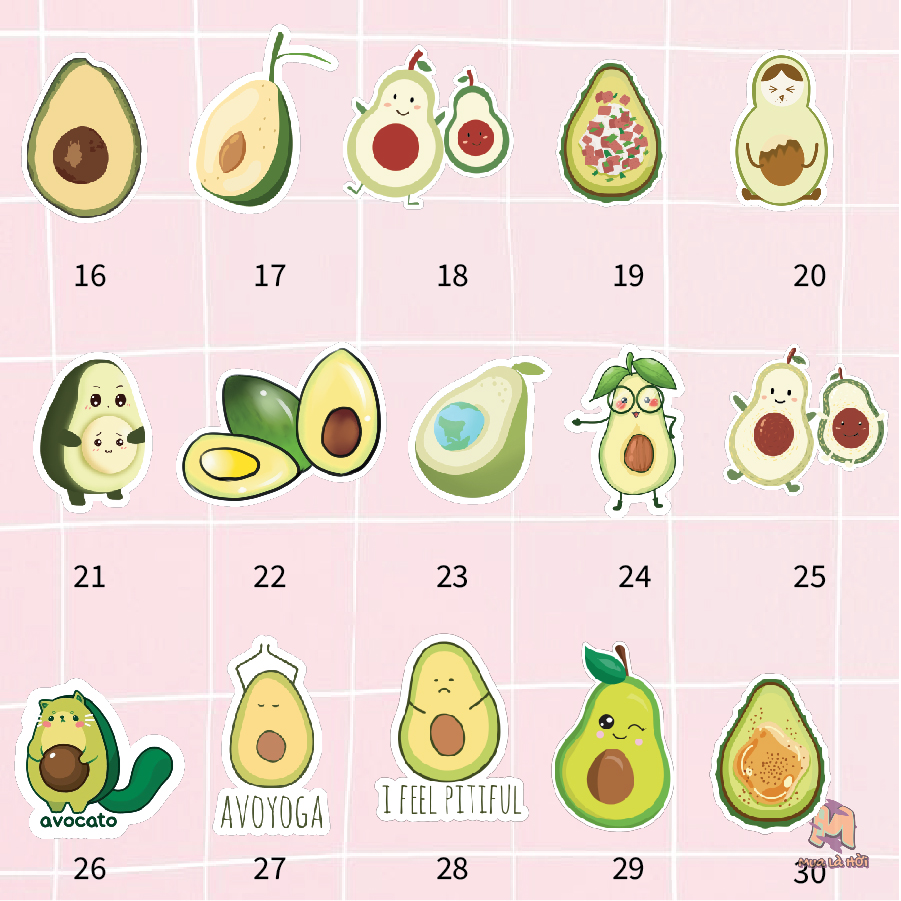 Miếng dán Stickers chủ đề Quả bơ avocado