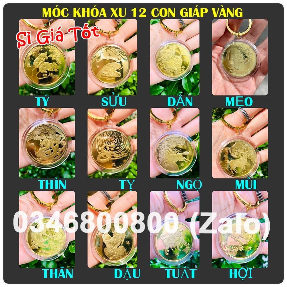 Móc Khóa Đồng Xu 12 Con Giáp Mạ Vàng Treo Oto, Xe Máy Phong Thủy