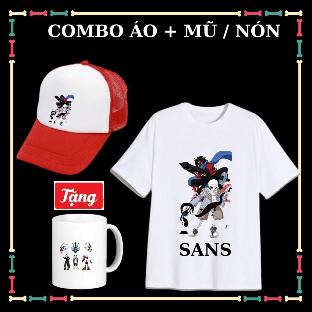 Set áo thun trẻ em Sans Undertale siêu ngầu, kèm Mũ Sans, Huy Hiệu bé trai, bé gái