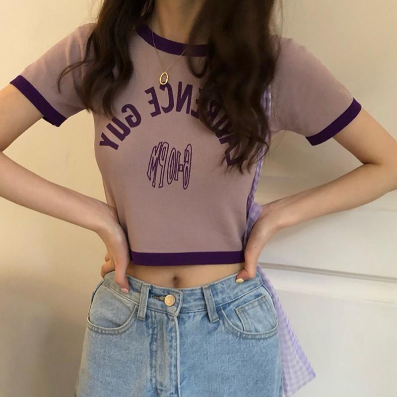 Áo thun nữ ngắn tay dáng ôm in chữ phong cách Hàn Quốc