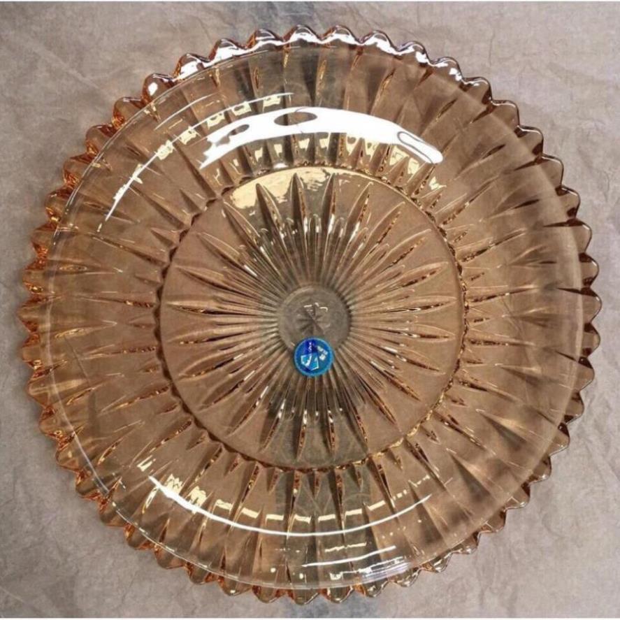 Khay thủy tinh tròn ánh vàng 30cm