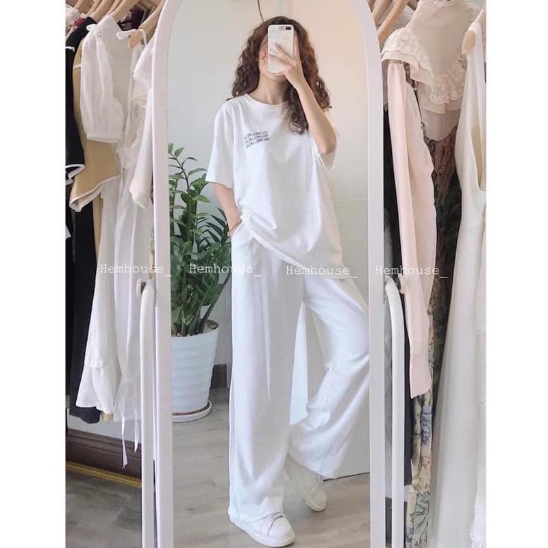 Sét đồ nữ trắng vải cotton áo phông quần rộng - KÈM ẢNH THẬT