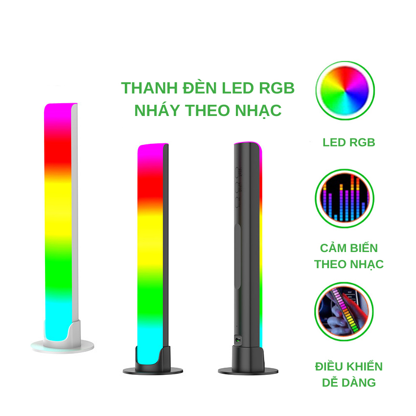 Thanh đèn LED RGB nháy theo nhạc thông minh cao 22cm cho máy tính, tivi đặt trong xe ô tô và decor phòng cực kì đẹp điều khiển qua giọng nói, có Pin dùng được 4 tiếng