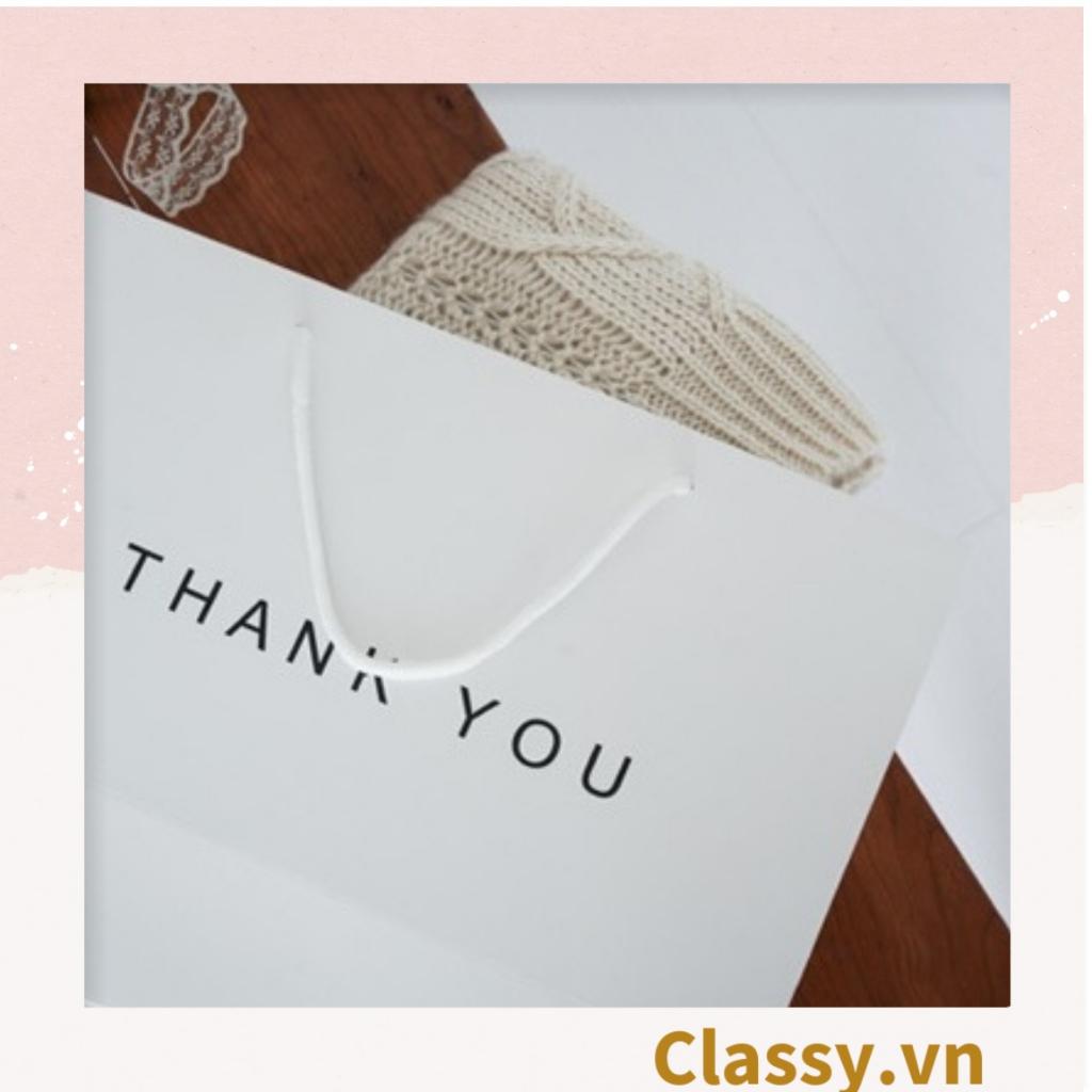 Túi giấy kraft Classy Thank You có quai xách màu trắng, nhiều kích cỡ lựa chọn Q1352