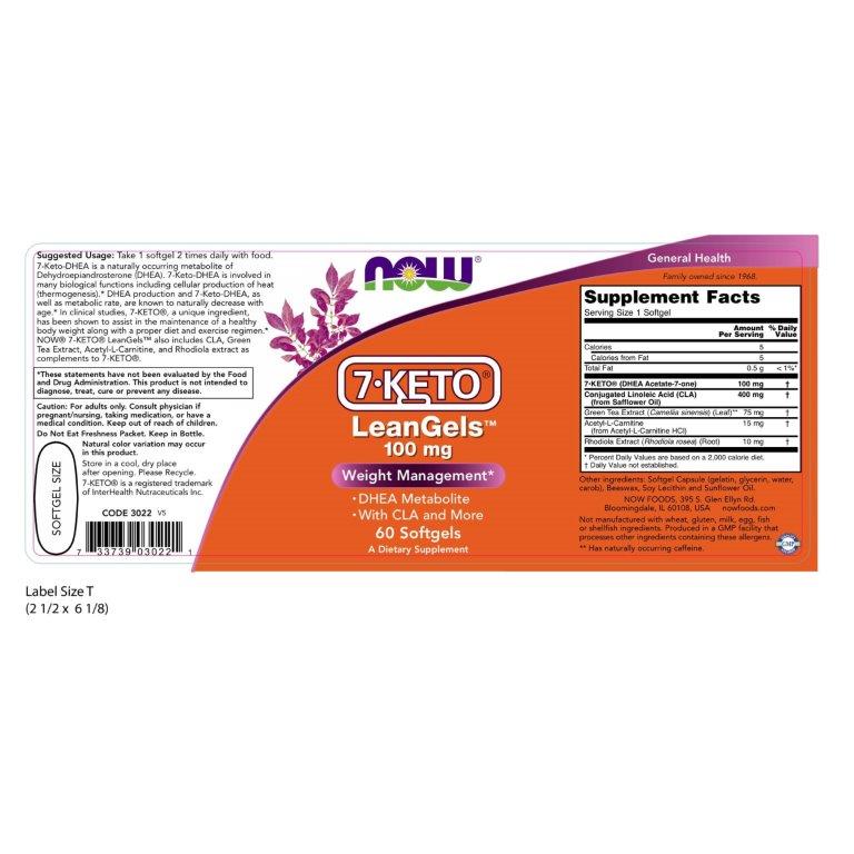 Thực phẩm bảo vệ sức khỏe: 7-Keto LeanGels 100mg hãng Now foods USA Kiểm soát cân nặng, hỗ trợ giảm béo, chuyển hóa chất béo, giảm tích trữ mỡ