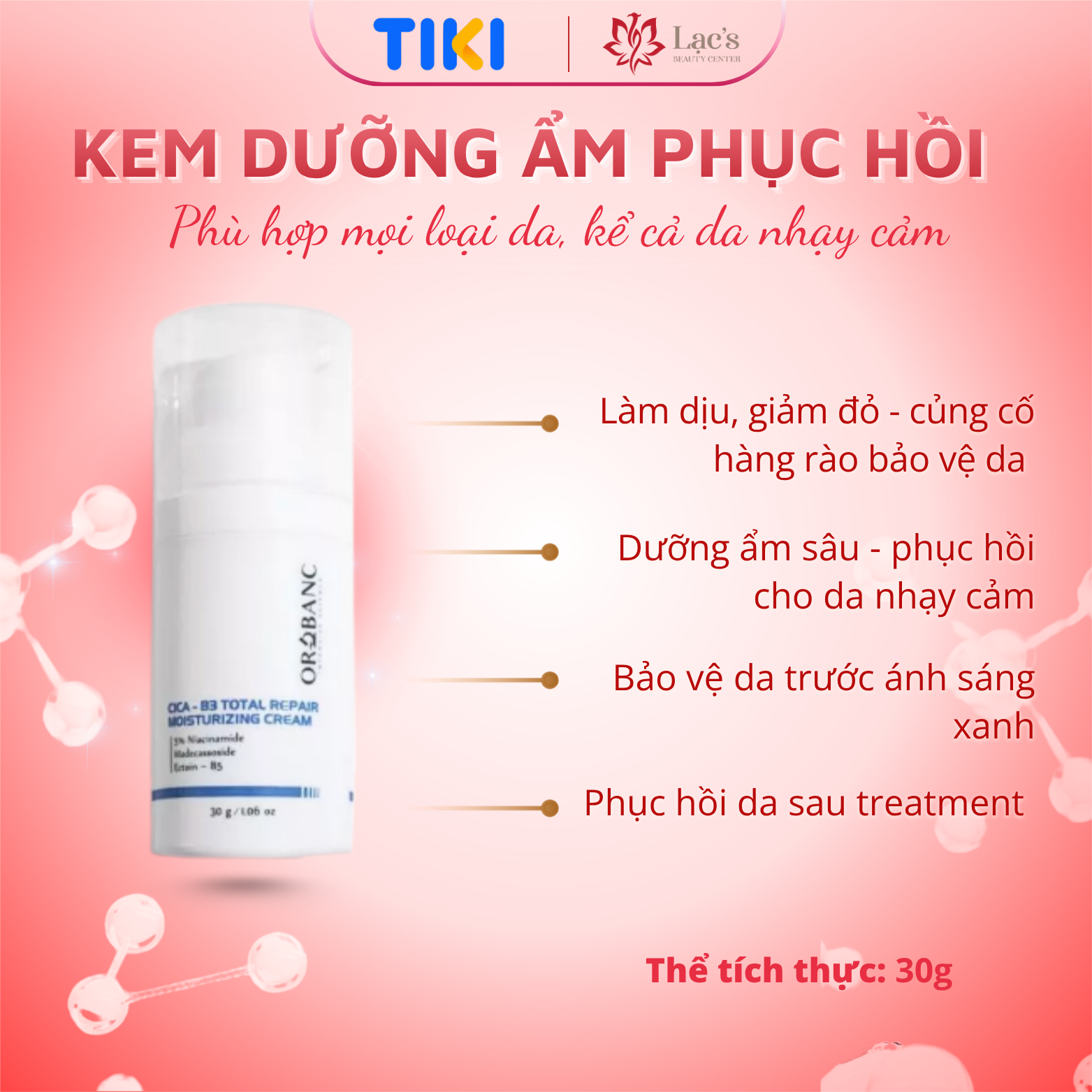 Kem dưỡng ẩm phục hồi Orobanc Cica - Ecto moisturizing cream 30g cho mọi loại da
