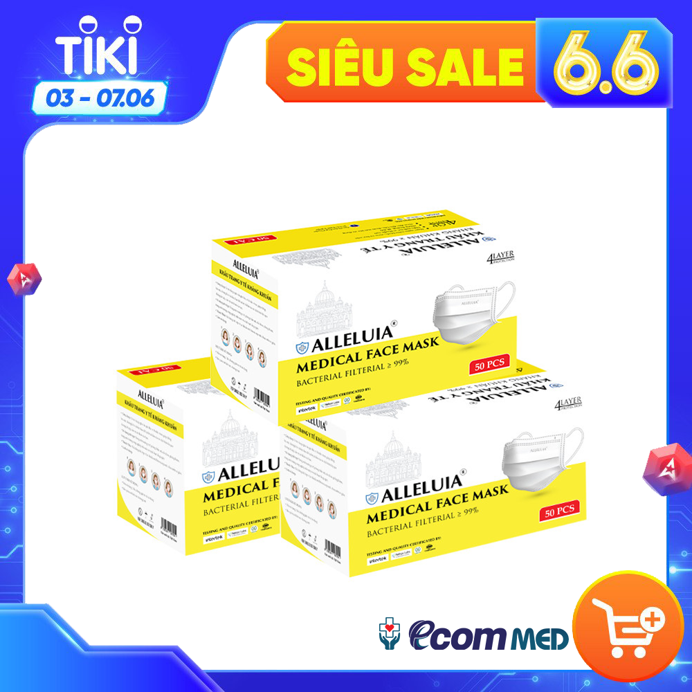 Combo 3 hộp Khẩu Trang y tế Alleluia 4 Lớp Kháng Khuẩn 99%