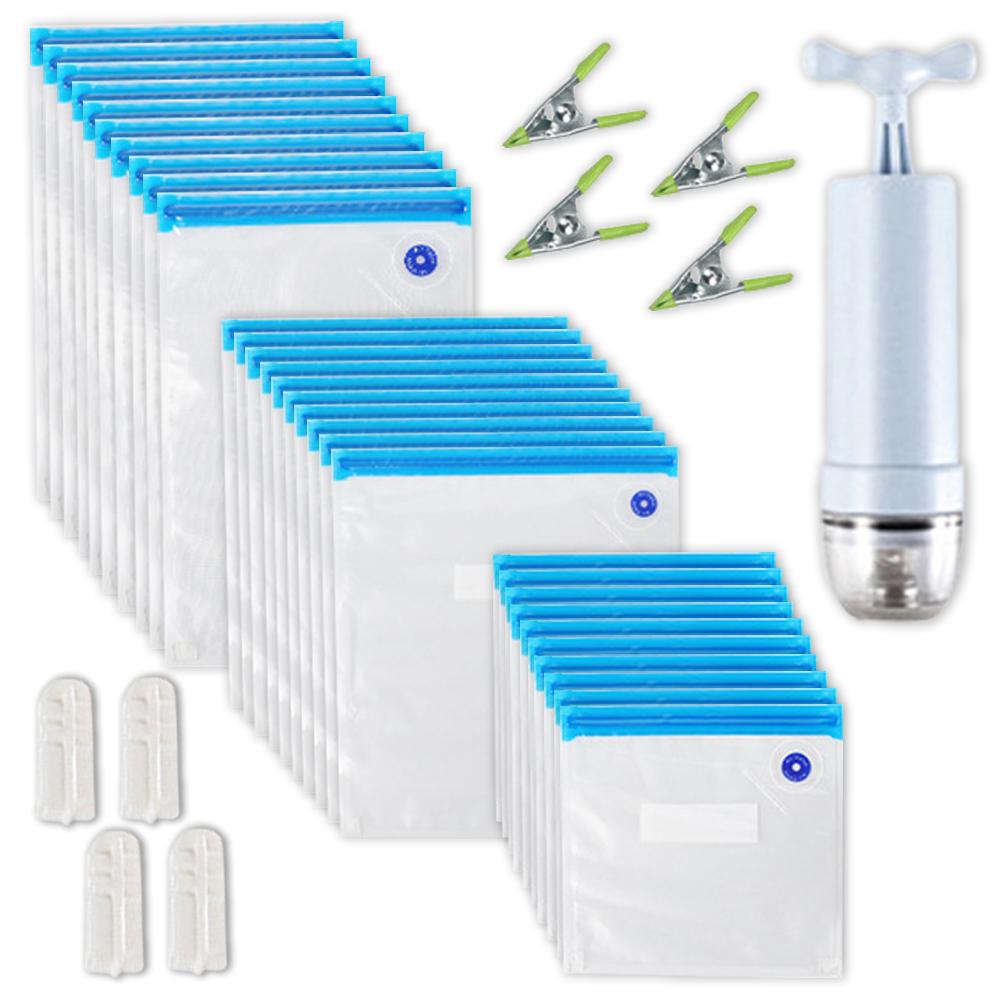 Set 35 Túi Hút Chân Không Có Thể Tái Sử Dụng Với 1 Máy Bơm Cầm Tay 4 Kẹp Nấu Ăn 4 Kẹp Niêm Phong