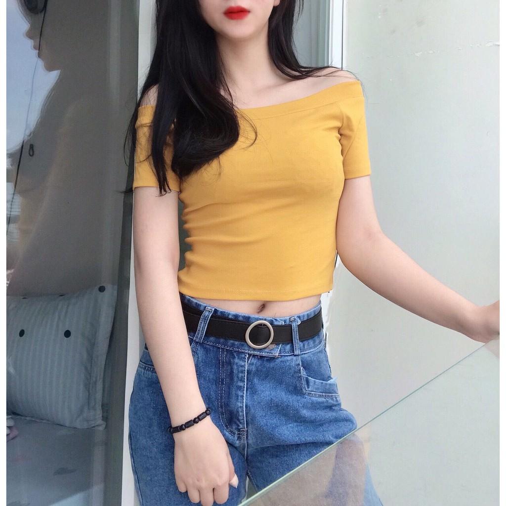  ÁO THUN CROPTOP ÔM BODY TRƠN BẸT VAI CO GIÃN 53