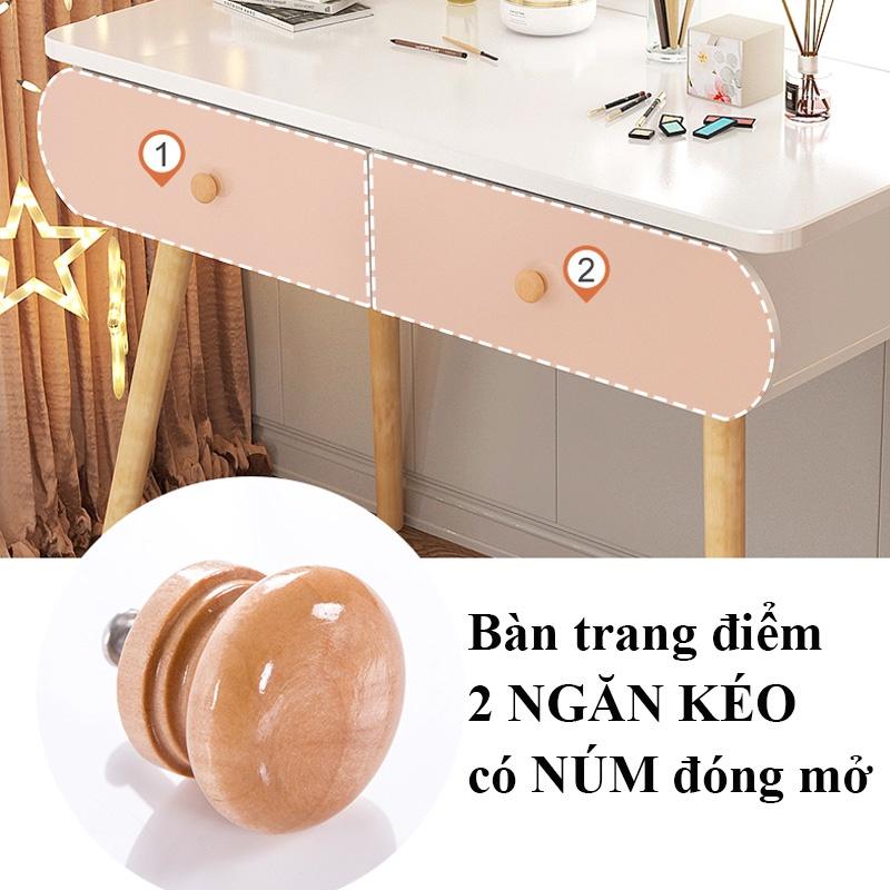 Bàn trang điểm đẹp HOLI (AK02) thông minh có đèn LED, 2 ngăn kéo, decor Phong Cách Bắc Âu Chân Gỗ Tự Nhiên