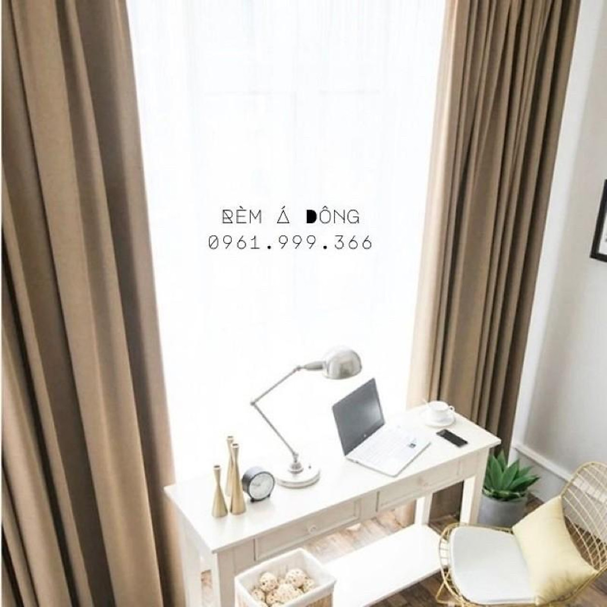 HN_Rèm vải trơn màu không họa tiết - màu nâu tây, NHIỀU SIZE, CÓ SẴN - Cao cố định 1.8m