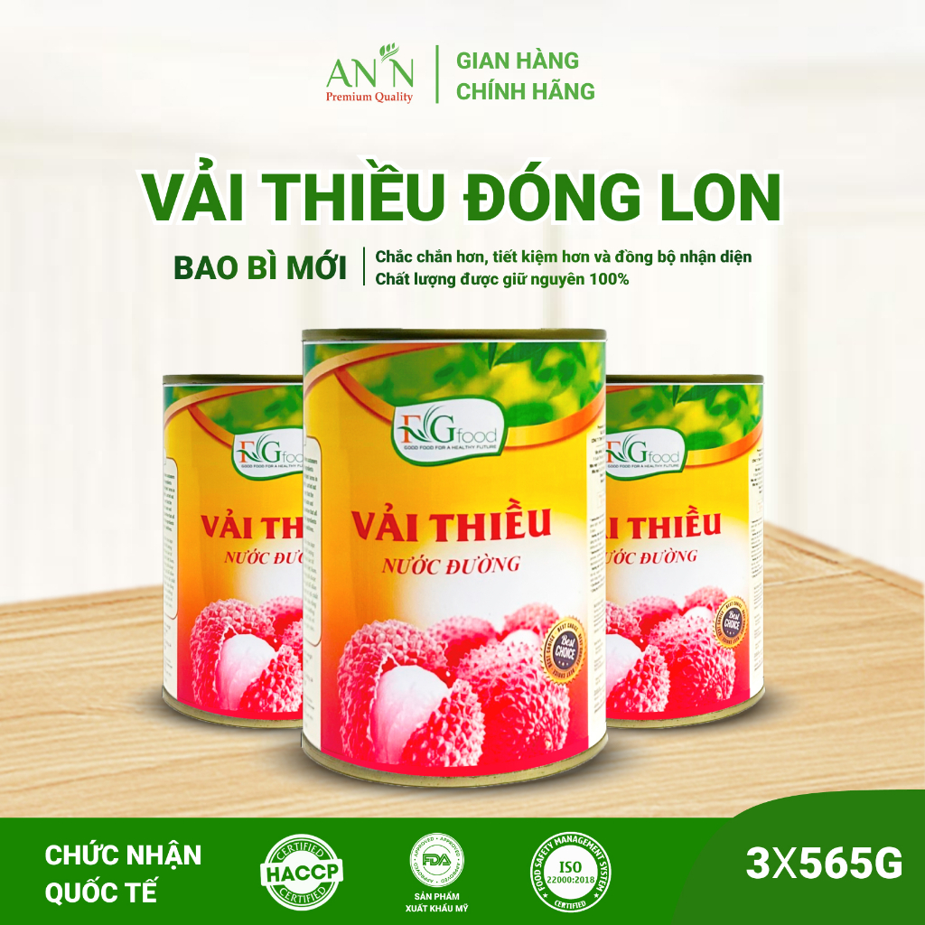 3 Lon Vải thiều ngâm nước đường F&amp;G loại 1 - Hộp 565gr (Date mới)