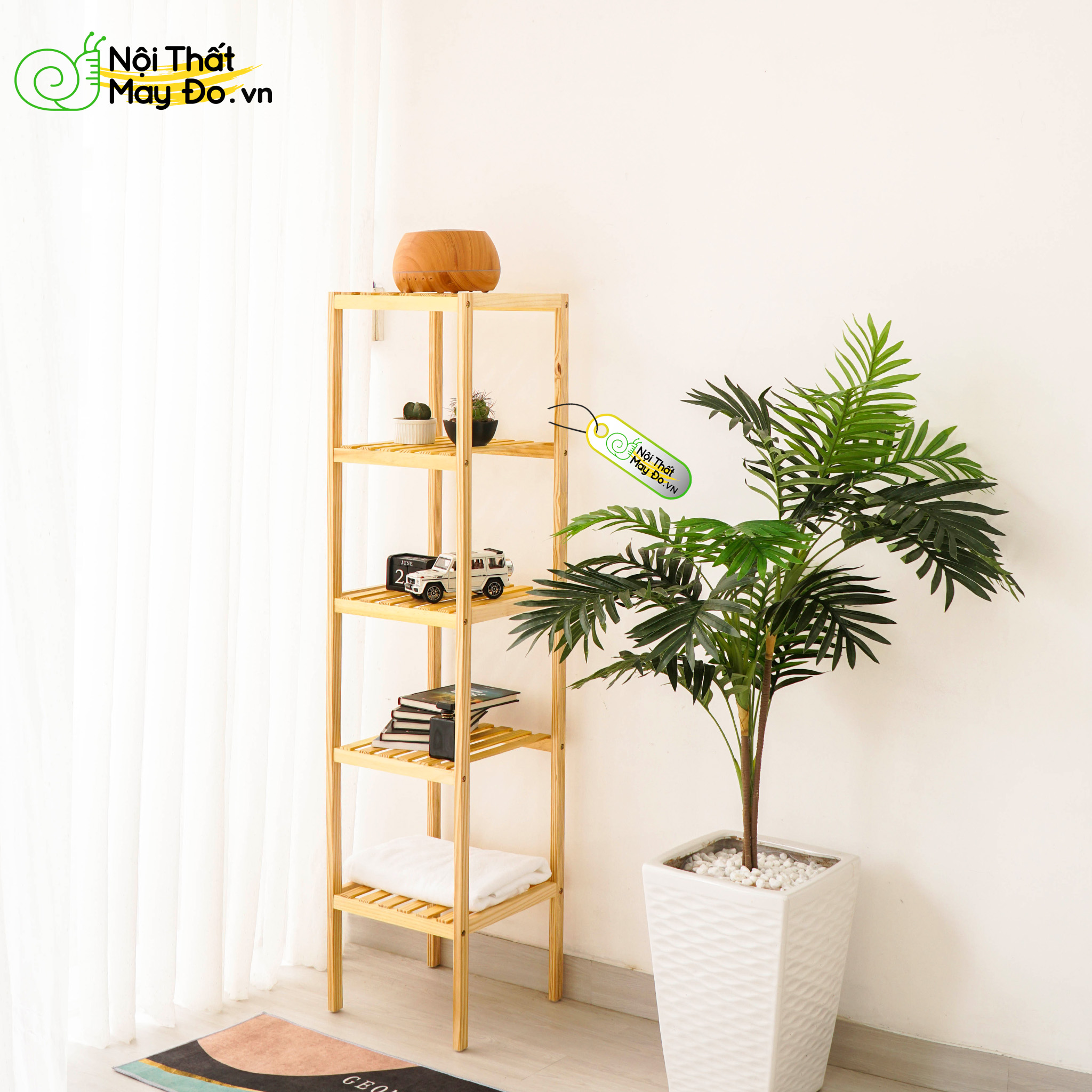 Kệ Gỗ Đa Năng - SHELF 5F- Thiết Kế 5 Tầng Hiện Đại - Chất Liệu Gỗ Thông Bền Chắc - Dễ Di Chuyển - Có 2 Màu Sắc