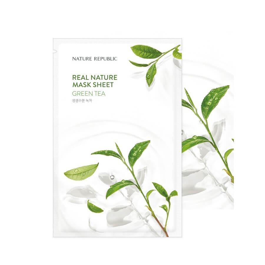 Combo 10 Mặt Nạ Giấy Cấp Ẩm, Ngừa Mụn, Săn Chắc Da Nature Republic Real Nature Mask Sheet 23ml x 10 - Green tea