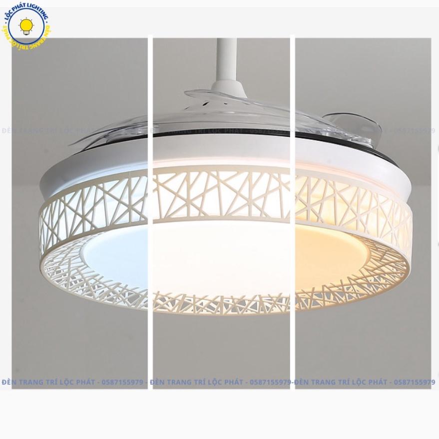 Quạt trần, quạt trần trên nhà đèn J6 trắng cánh cụp xòe 6 tiêu chuẩn gió, 3 hình thức năng lượng tối tân kèm khiển (Bảo