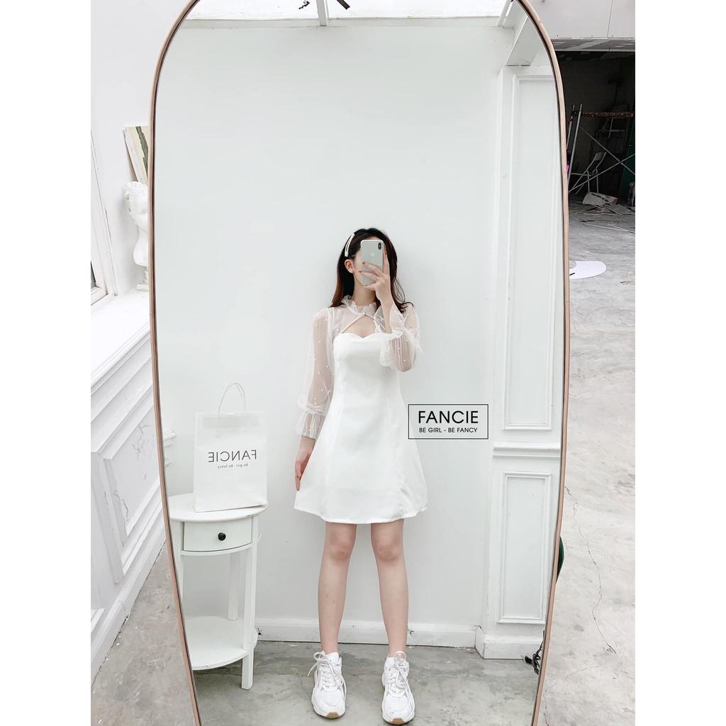 ĐẦm dự tiệc Đầm xòe nữ đầm đi chơi Đầm nữ tay dài phối lưới cổ tàu thời trang dự tiệc dạo phố
