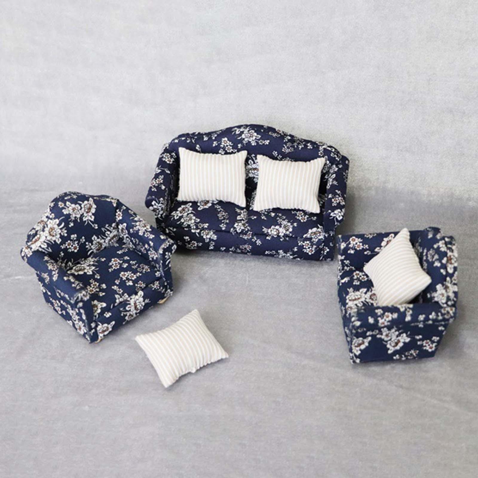 Dollhouse Wooden Sofa and Cushion with Carpet for 1/12 Dollhouse Accessory