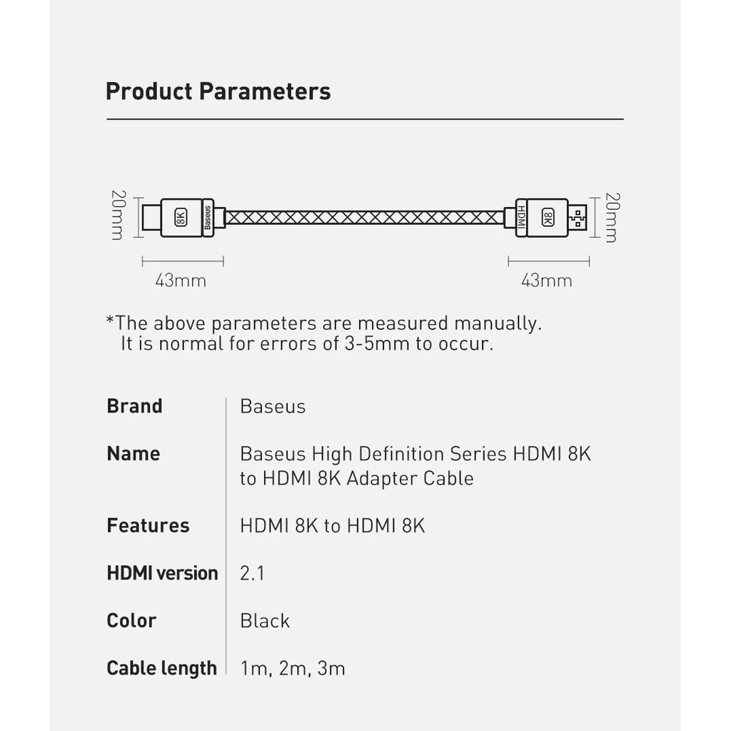 Cáp hai đầu HDMI 2.1 hỗ trợ 8K Baseus High Definition Series CAKGQ _ Hàng chính hãng